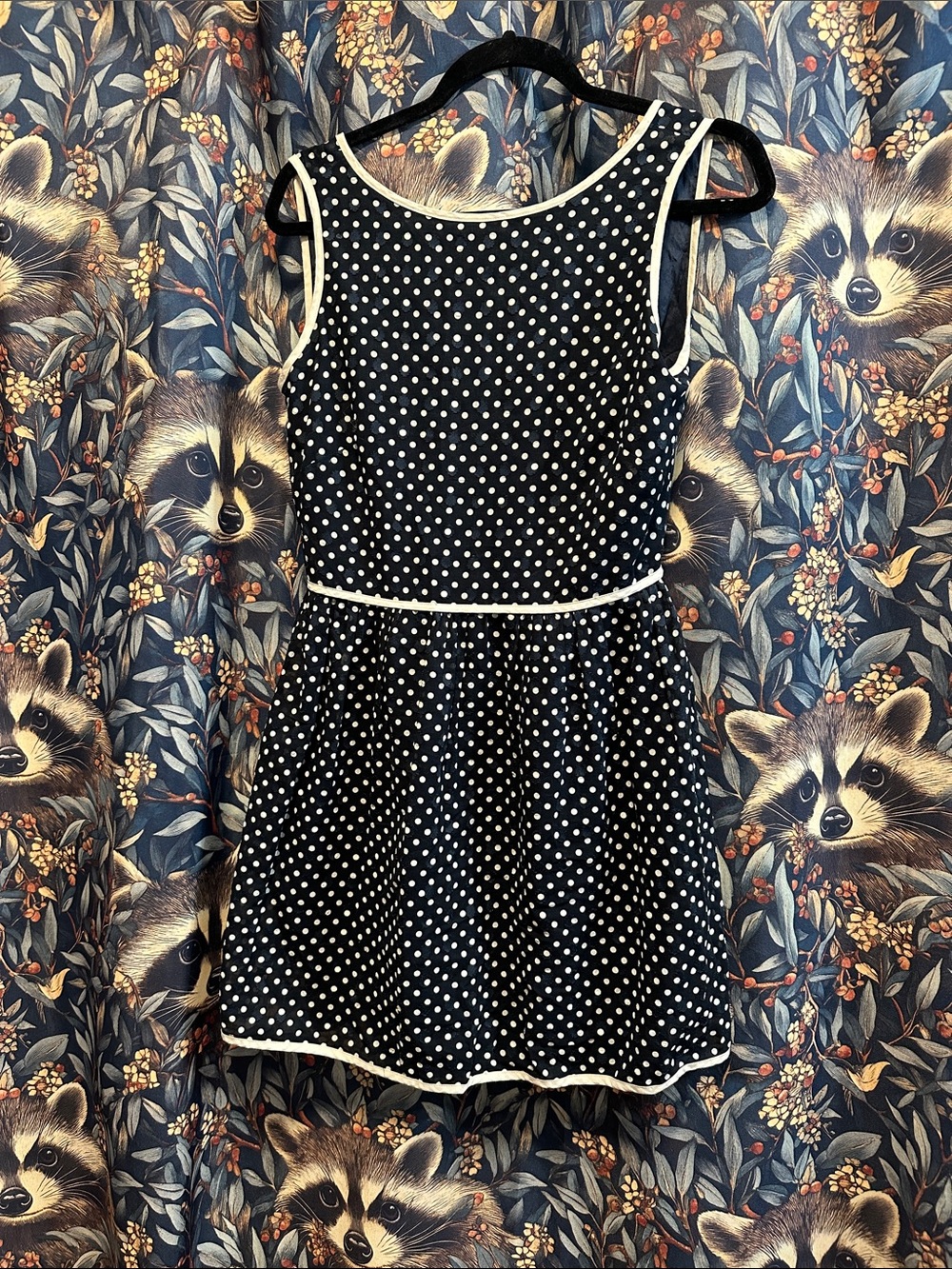 Paul & Joe Navy Polka Dot Fit-and-Flare Dress with White Trim FRENCH 40 6-8 S/M